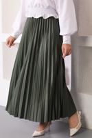 Tesettür giyim HAKİ PİLİSELİ BELİ LASTİKLİ ETEK T 8354