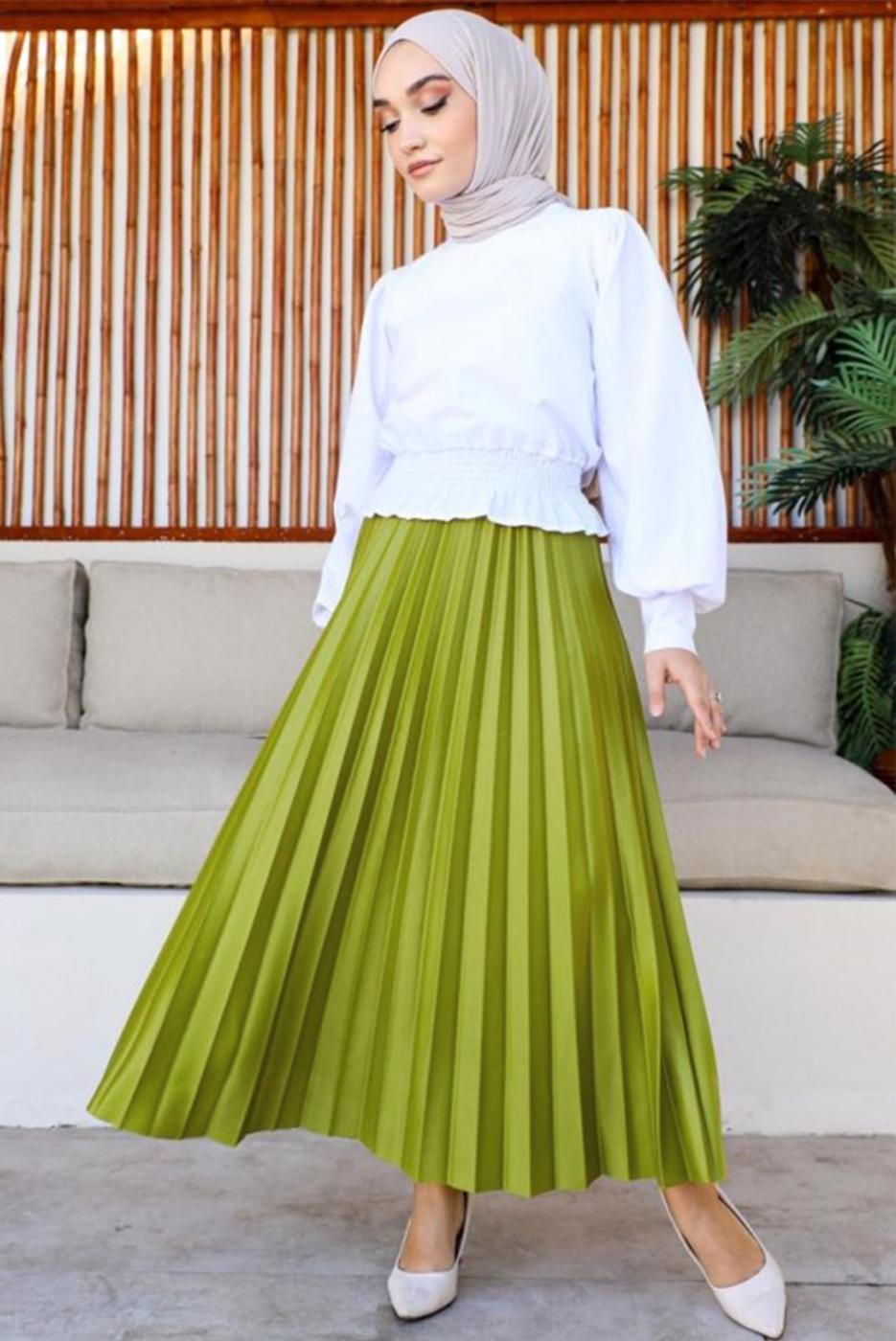 Vêtements hijab VERT JUPE PLISSÉE À TAILLE ÉLASTIQUE T 8354