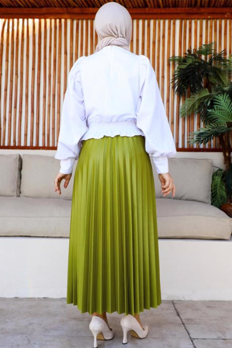 Vêtements hijab VERT JUPE PLISSÉE À TAILLE ÉLASTIQUE T 8354