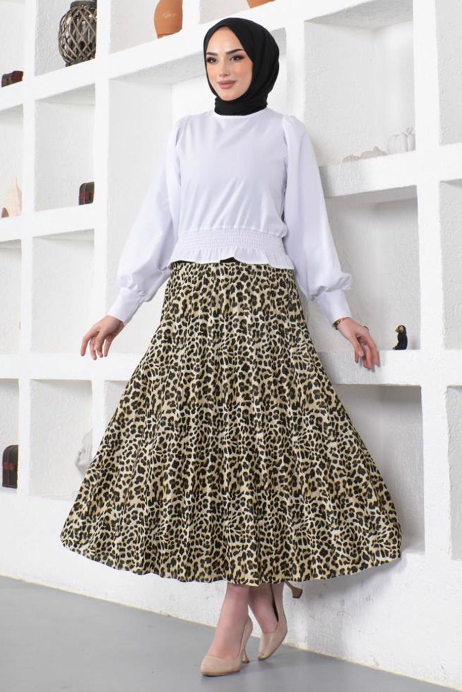 Vêtements hijab TABA JUPE PLISSÉE MOTIF LÉOPARD T 9354