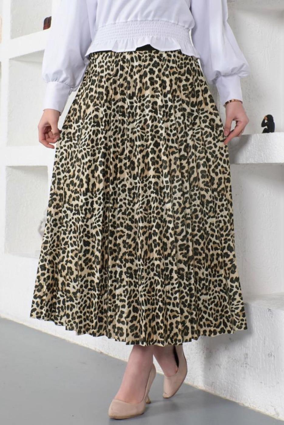 Vêtements hijab TABA JUPE PLISSÉE MOTIF LÉOPARD T 9354