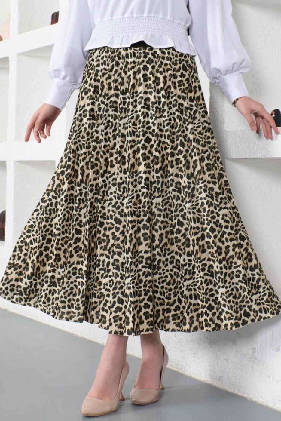 Vêtements hijab TABA JUPE PLISSÉE MOTIF LÉOPARD T 9354