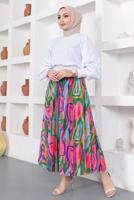 Tesettür giyim FUŞYA PİLİSELİ DESENLİ ETEK T 9454