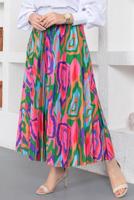 Tesettür giyim FUŞYA PİLİSELİ DESENLİ ETEK T 9454