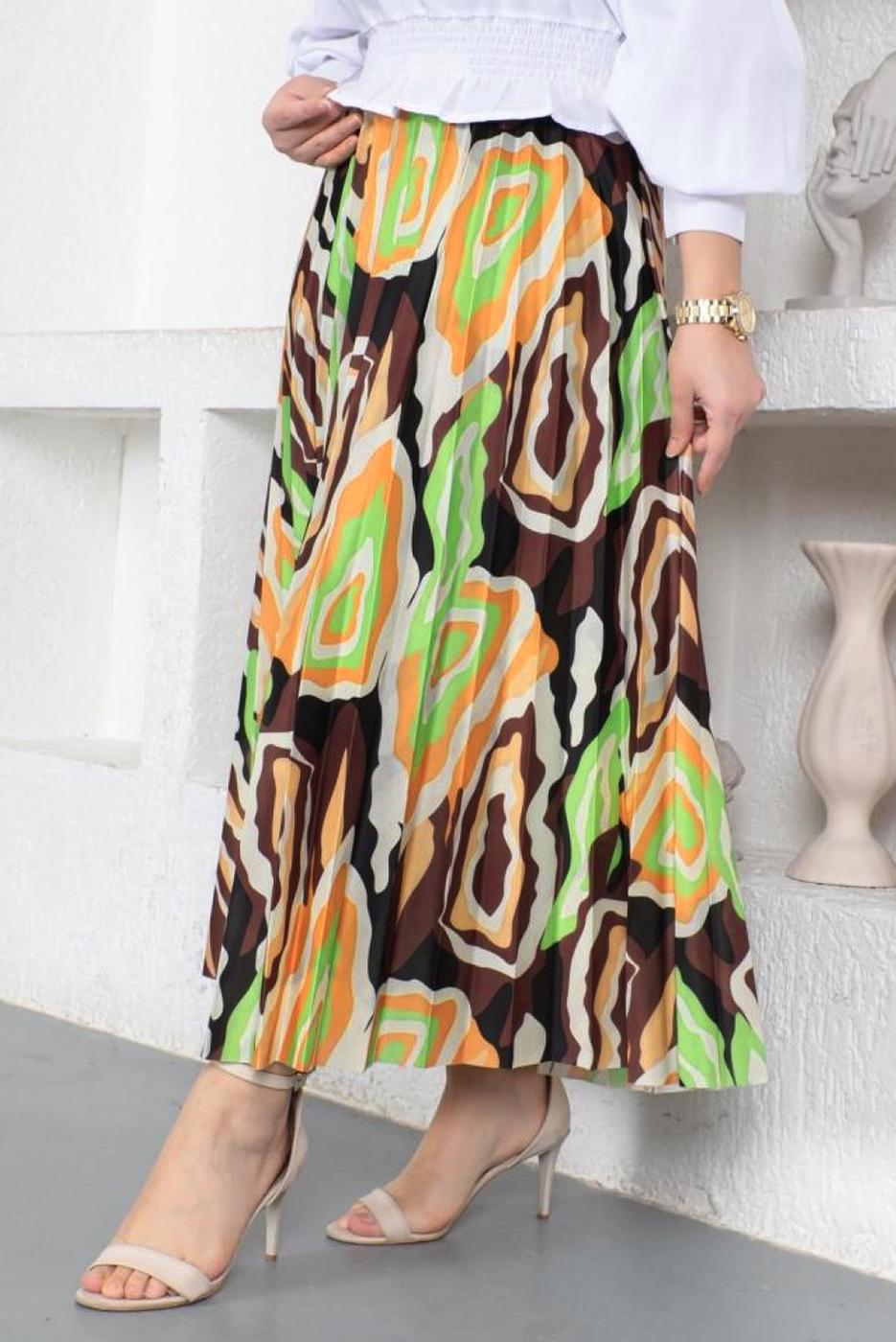 Vêtements hijab VERT JUPE PLISSÉE MOTIF T 9454