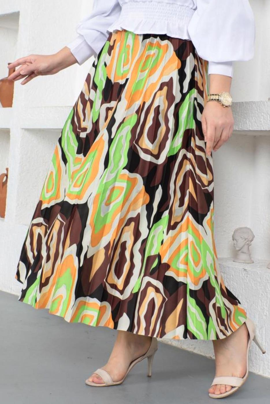 Vêtements hijab VERT JUPE PLISSÉE MOTIF T 9454