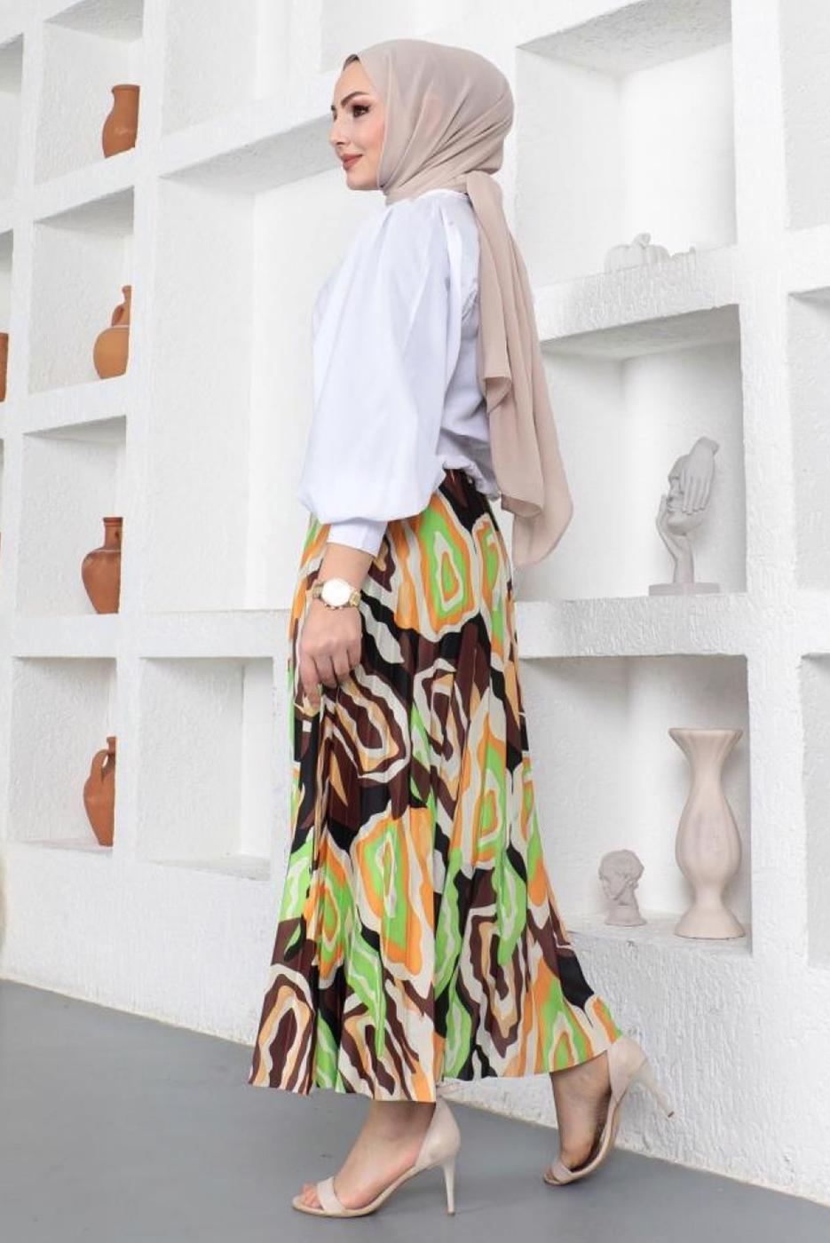 Vêtements hijab VERT JUPE PLISSÉE MOTIF T 9454