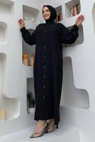 Tesettür giyim SİYAH ZİNCİR PÜSKÜL DETAYLI YARASA KOL FERACE T 2287