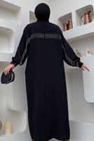 Tesettür giyim SİYAH ZİNCİR PÜSKÜL DETAYLI YARASA KOL FERACE T 2287