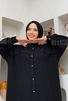 Tesettür giyim SİYAH ZİNCİR PÜSKÜL DETAYLI YARASA KOL FERACE T 2287