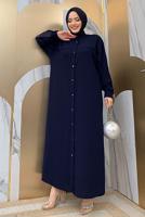 Tesettür giyim LACİVERT ZİNCİR PÜSKÜL DETAYLI YARASA KOL FERACE T 2287