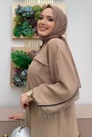 Tesettür giyim VİZON ZİNCİR PÜSKÜL DETAYLI YARASA KOL FERACE T 2287