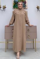 Tesettür giyim VİZON ZİNCİR PÜSKÜL DETAYLI YARASA KOL FERACE T 2287