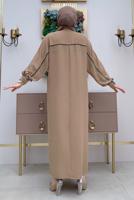 Tesettür giyim VİZON ZİNCİR PÜSKÜL DETAYLI YARASA KOL FERACE T 2287