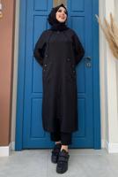 Vêtements hijab NOIR PARDESSUS AVEC POCHE DÉTAIL BOUTONS ÉPAULES T 4087