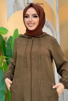 Vêtements hijab BRUN PARDESSUS AVEC POCHE DÉTAIL BOUTONS ÉPAULES T 4087