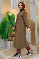 Vêtements hijab BRUN PARDESSUS AVEC POCHE DÉTAIL BOUTONS ÉPAULES T 4087