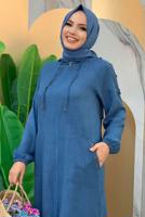 Vêtements hijab BLEU MARINE PARDESSUS AVEC POCHE DÉTAIL BOUTONS ÉPAULES T 4087