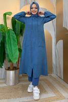 Vêtements hijab BLEU MARINE PARDESSUS AVEC POCHE DÉTAIL BOUTONS ÉPAULES T 4087