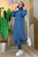 Vêtements hijab BLEU MARINE PARDESSUS AVEC POCHE DÉTAIL BOUTONS ÉPAULES T 4087