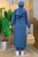 Vêtements hijab BLEU MARINE PARDESSUS AVEC POCHE DÉTAIL BOUTONS ÉPAULES T 4087