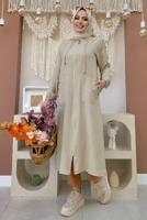 Vêtements hijab BEIGE PARDESSUS AVEC POCHE DÉTAIL BOUTONS ÉPAULES T 4087