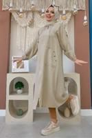 Vêtements hijab BEIGE PARDESSUS AVEC POCHE DÉTAIL BOUTONS ÉPAULES T 4087