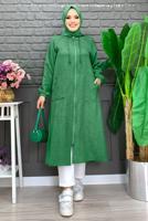 Tesettür giyim YEŞİL OMUZLARI DÜĞME DETAYLI CEPLİ KAP T 4087