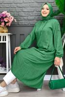 Tesettür giyim YEŞİL OMUZLARI DÜĞME DETAYLI CEPLİ KAP T 4087