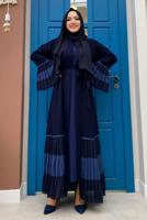Tesettür giyim LACİVERT PİLİSE DETAYLI VOLANLI ABAYA T 4547