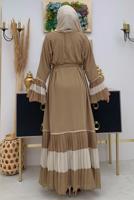 Tesettür giyim VİZON PİLİSE DETAYLI VOLANLI ABAYA T 4547