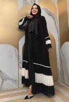 Tesettür giyim SİYAH PİLİSE DETAYLI VOLANLI ABAYA T 4547