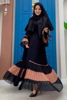 Tesettür giyim PUDRA PİLİSE DETAYLI VOLANLI ABAYA T 4547