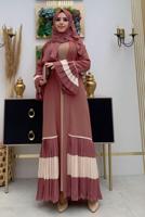 Tesettür giyim PEMBE PİLİSE DETAYLI VOLANLI ABAYA T 4547