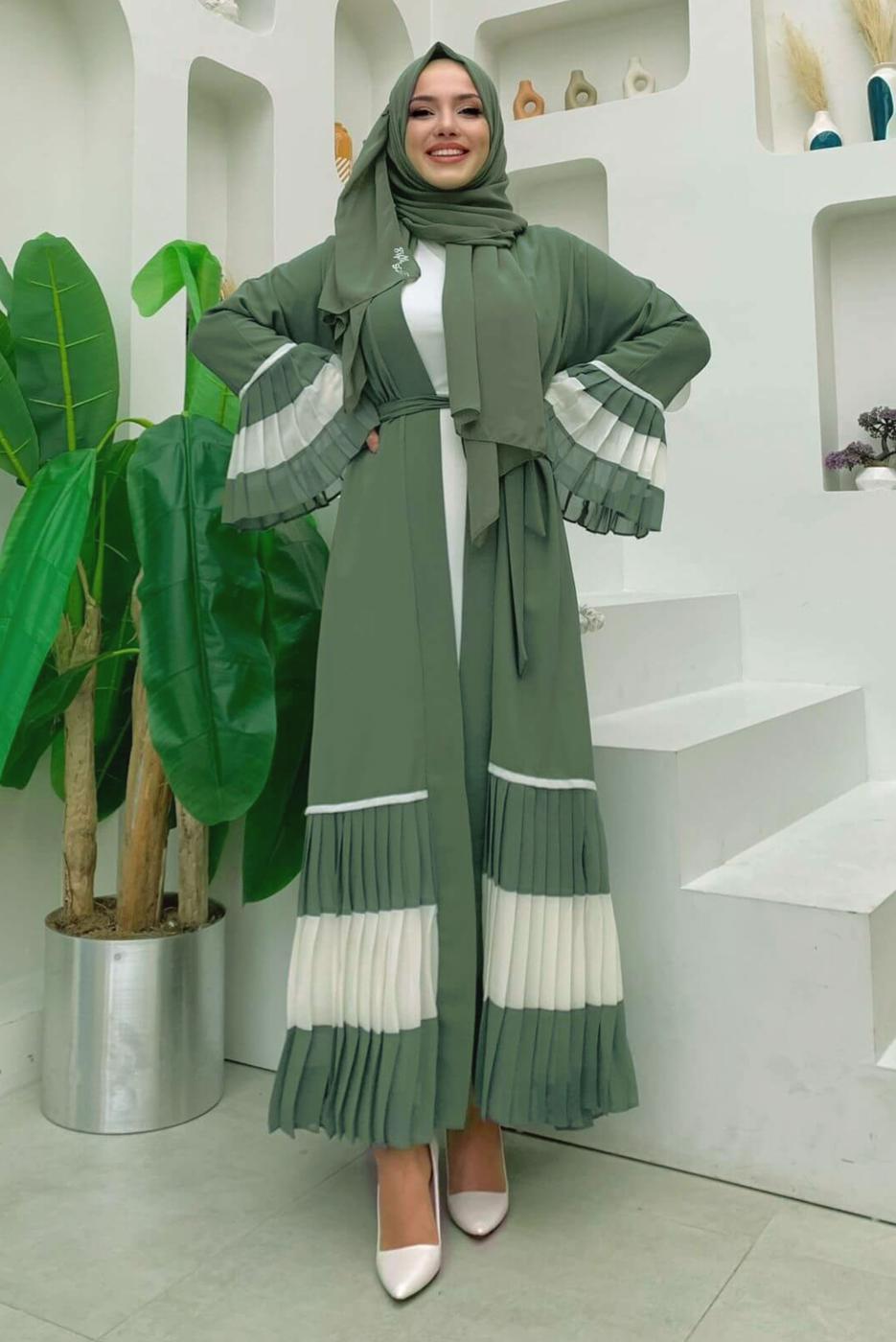 Hijab clothing GREEN FRILLED OVERCOAT T 4547