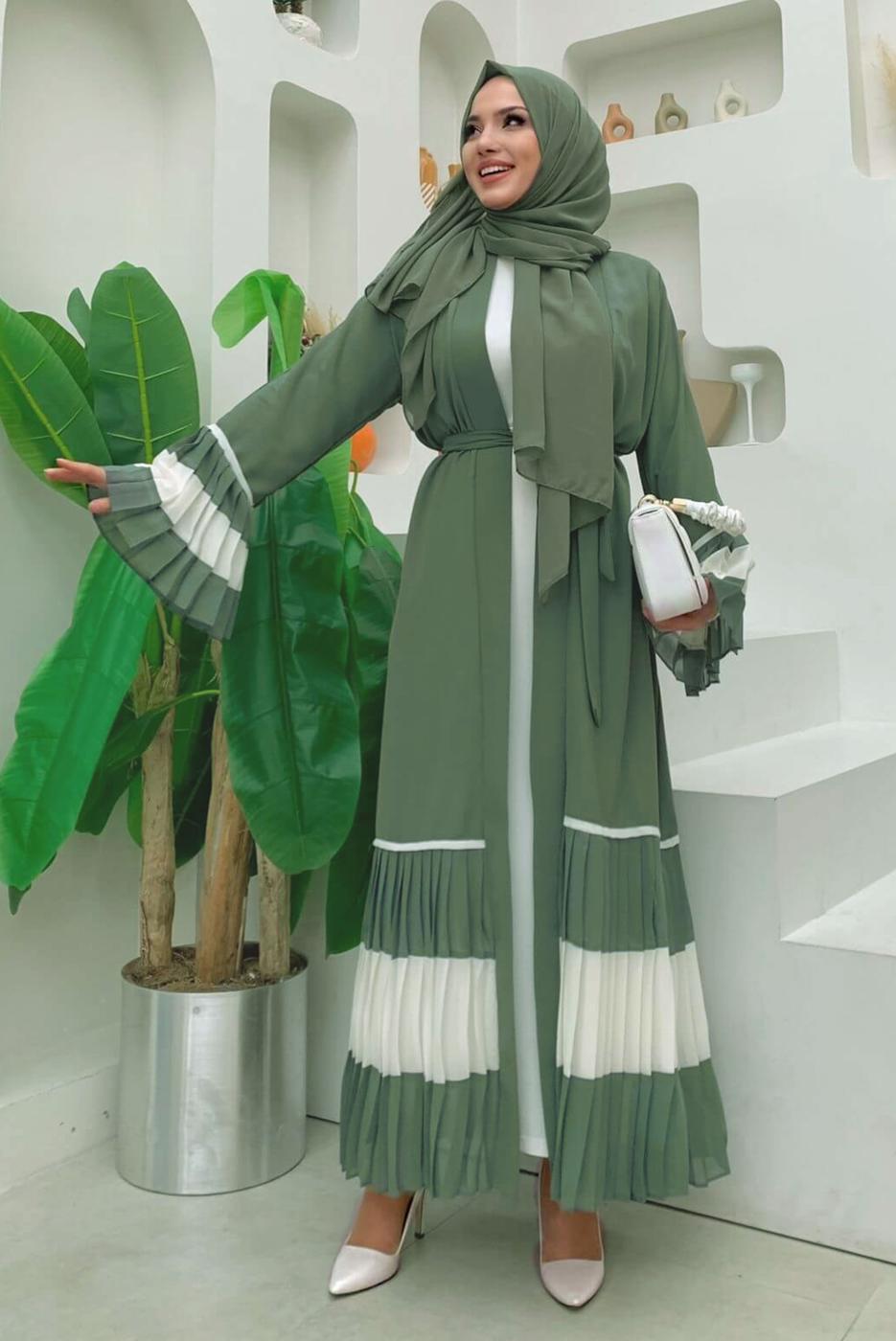 Hijab clothing GREEN FRILLED OVERCOAT T 4547