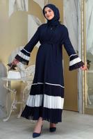 Tesettür giyim LACİVERT PİLİSE DETAYLI VOLANLI ABAYA T 4547