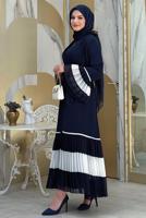 Tesettür giyim LACİVERT PİLİSE DETAYLI VOLANLI ABAYA T 4547