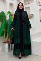 Tesettür giyim YEŞİL PİLİSE DETAYLI VOLANLI ABAYA T 4547