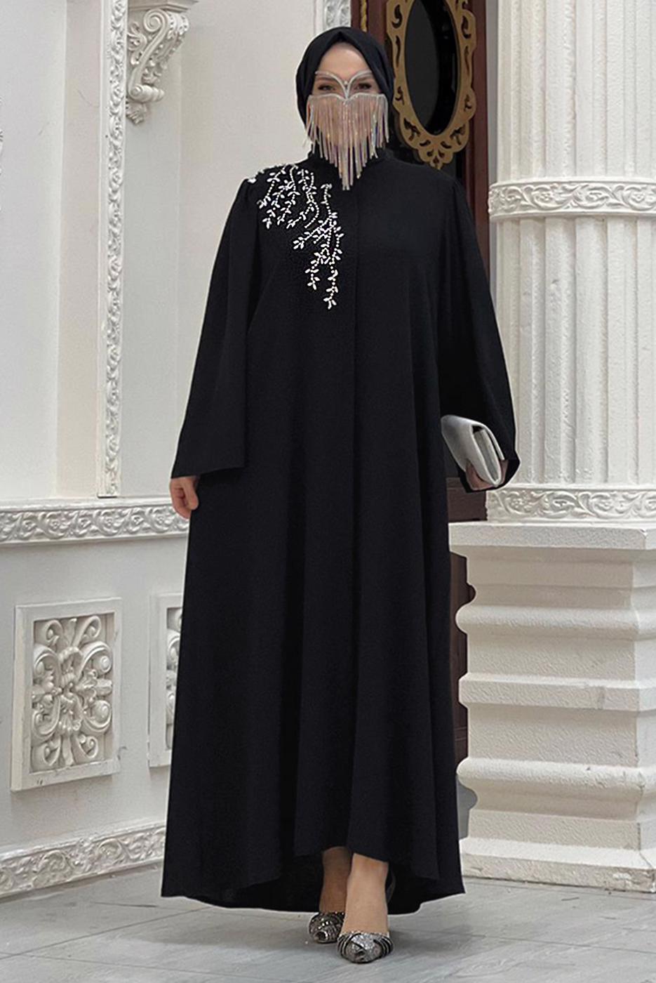 Vêtements hijab NOIR ROBE BRODÉE GEMMES T 5087