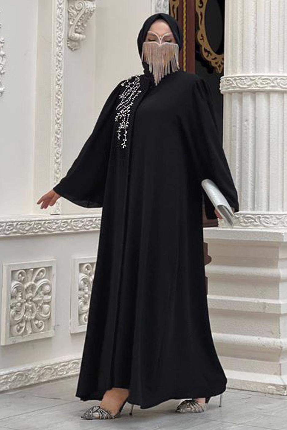 Vêtements hijab NOIR ROBE BRODÉE GEMMES T 5087