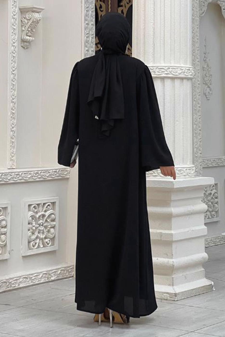 Vêtements hijab NOIR ROBE BRODÉE GEMMES T 5087