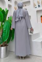 Tesettür giyim GRİ TAŞ İŞLEMELİ FERACE T 5087