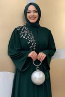 Tesettür giyim YEŞİL TAŞ İŞLEMELİ FERACE T 5087