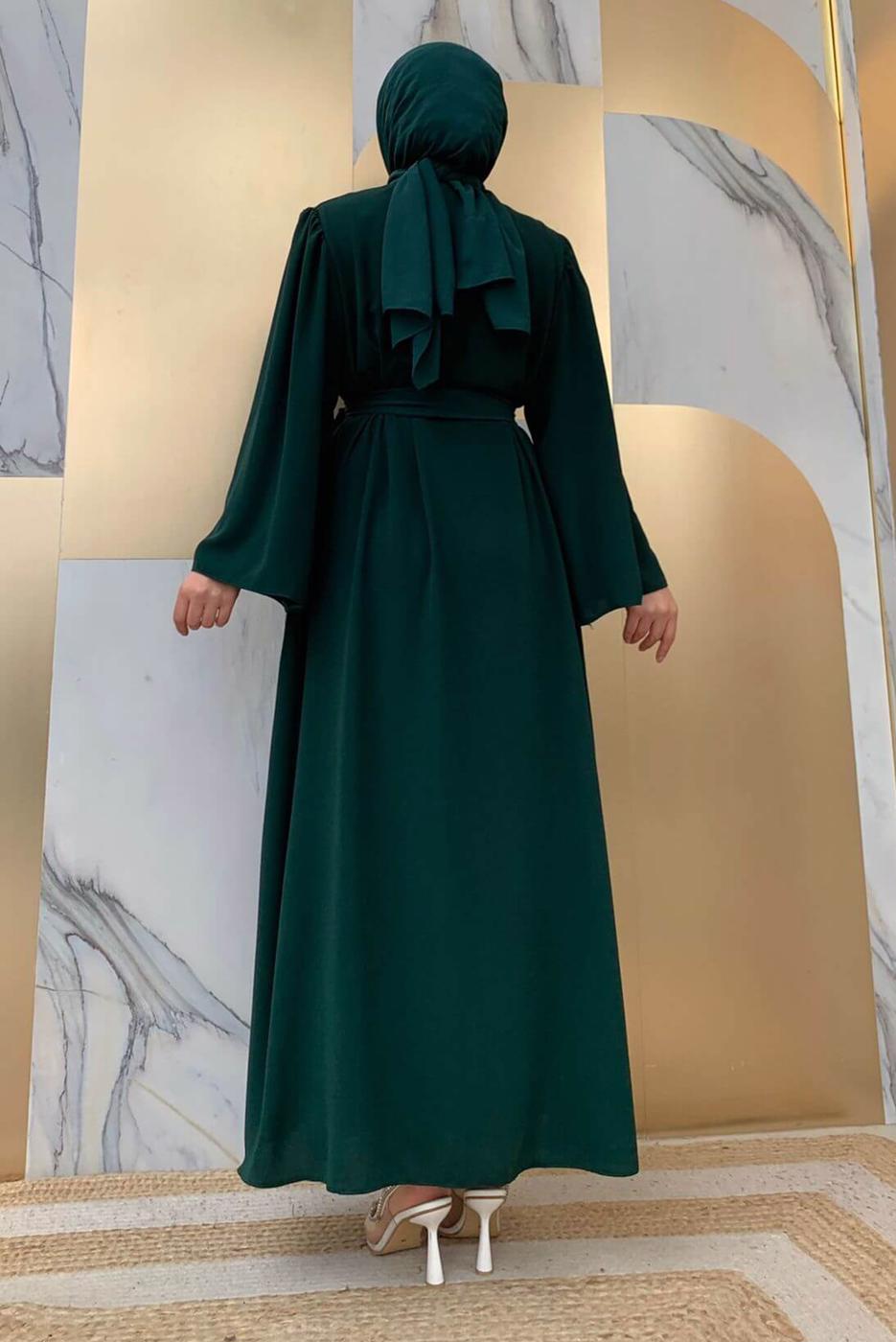 Tesettür giyim YEŞİL TAŞ İŞLEMELİ FERACE T 5087