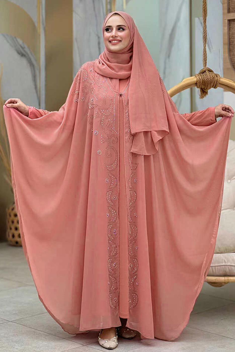 Vêtements hijab POUDRE COSTUME 2 PIÈCES BRODÉ AVEC TULLE T 6773