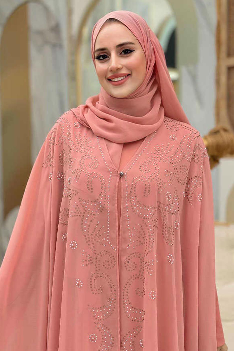 Vêtements hijab POUDRE COSTUME 2 PIÈCES BRODÉ AVEC TULLE T 6773