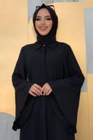 Tesettür giyim SİYAH GENİŞ KOL KEMERLİ DÜZ FERACE T 9867