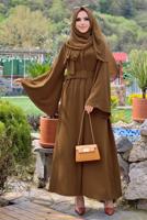 Tesettür giyim TABA GENİŞ KOL KEMERLİ DÜZ FERACE T 9867