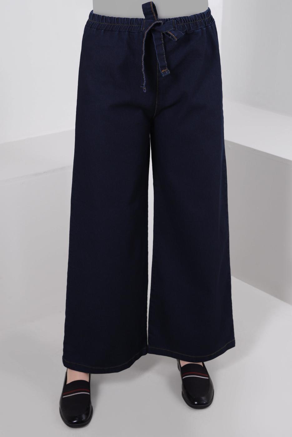 Tesettür giyim LACİVERT BELİ LASTİKLİ GENİŞ PAÇA PANTOLON T 0215